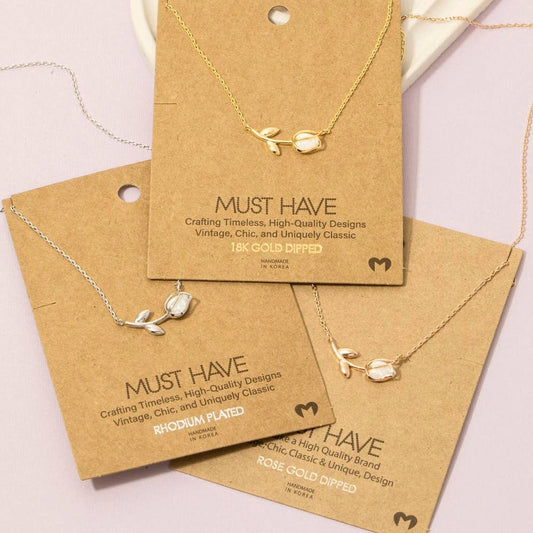 Gold Dipped Dainty Tulip Pendant Necklace