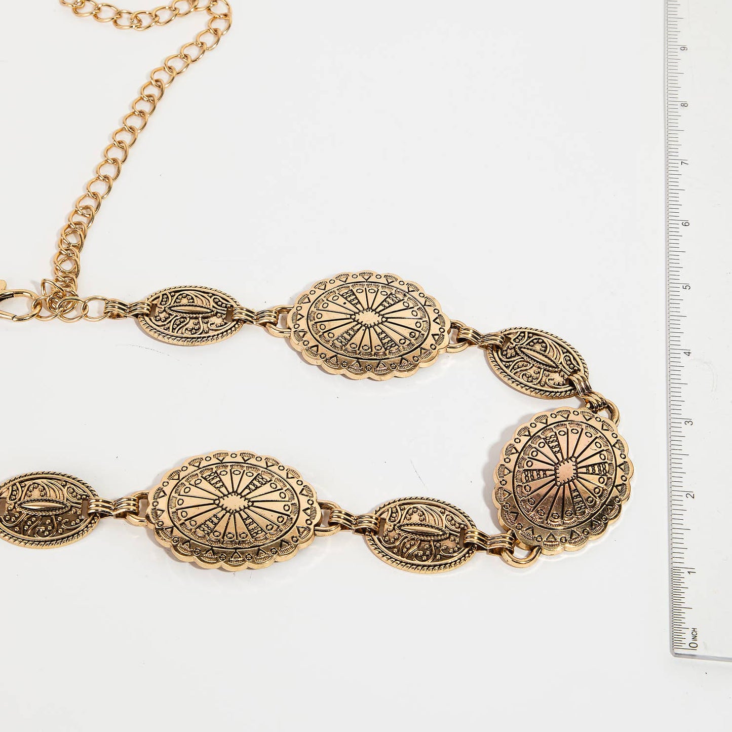 Ornate Oval Concho Disc Chain Fashion Belt