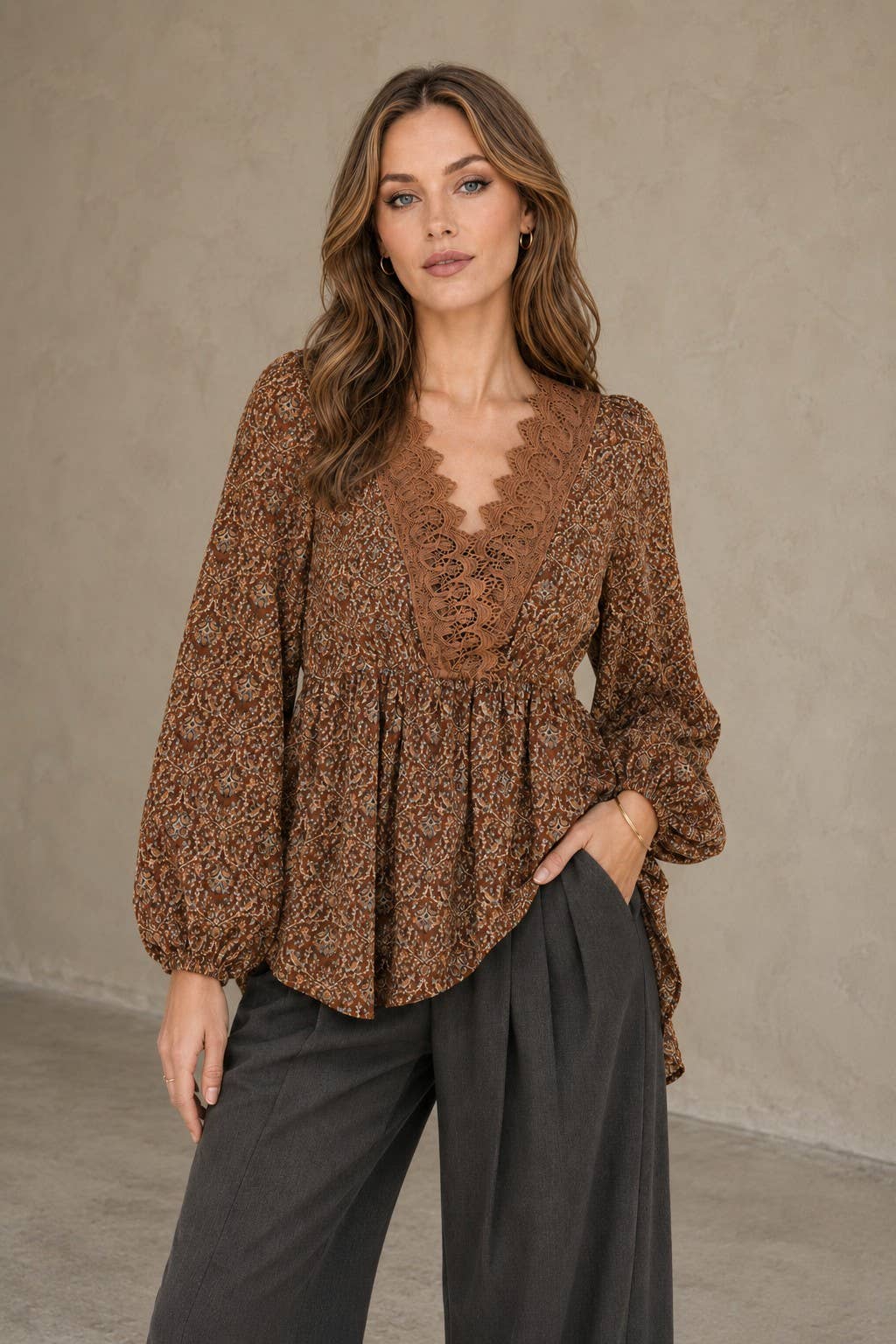 Boho Lace Trim Peasant Top