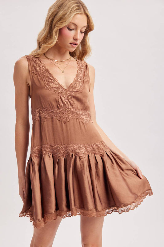 SATIN SLIBABYDOLL MINI DRESS