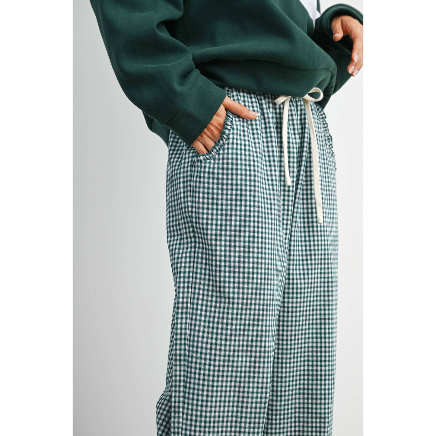 Women's Striped Ruffle Hem Cropped Pants- BMP8476