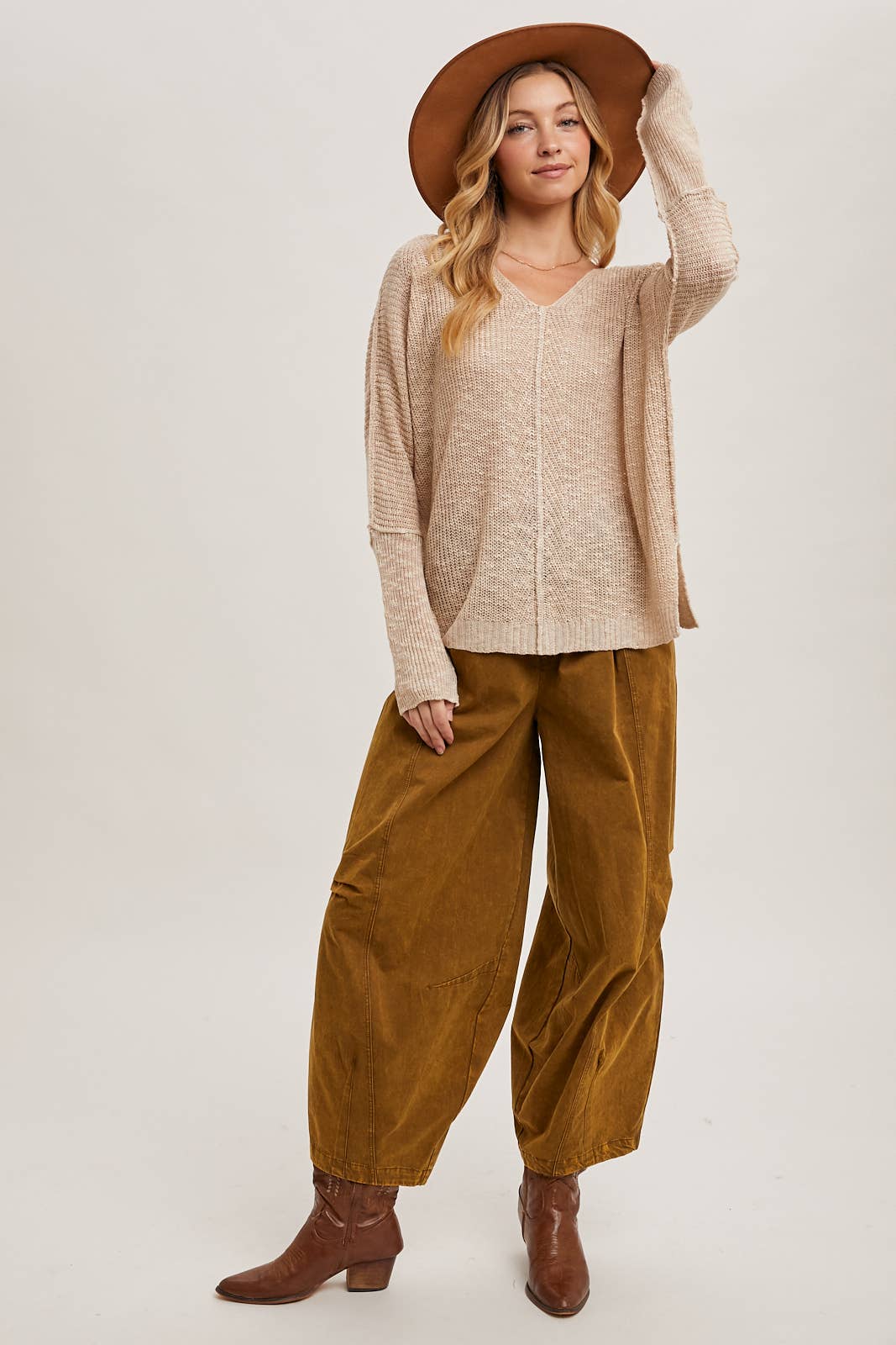 SHEER LOOSEFIT V-NECK KNIT SWEATER PULLOVER