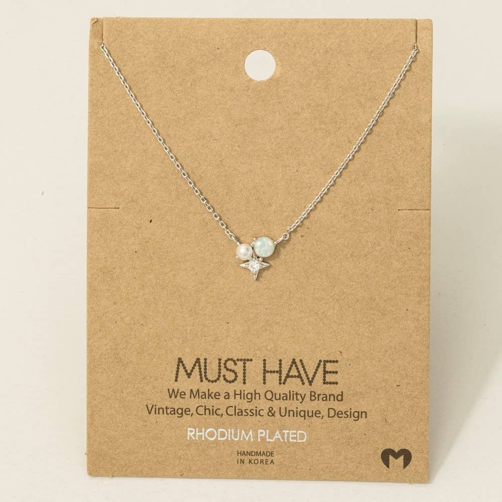 Mini Opal Star Stud Charm Necklace