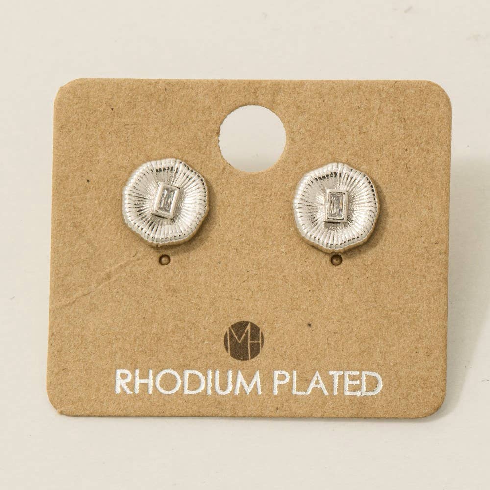 Gold Dipped Circle Baguette Rhinestone Stud Earrings