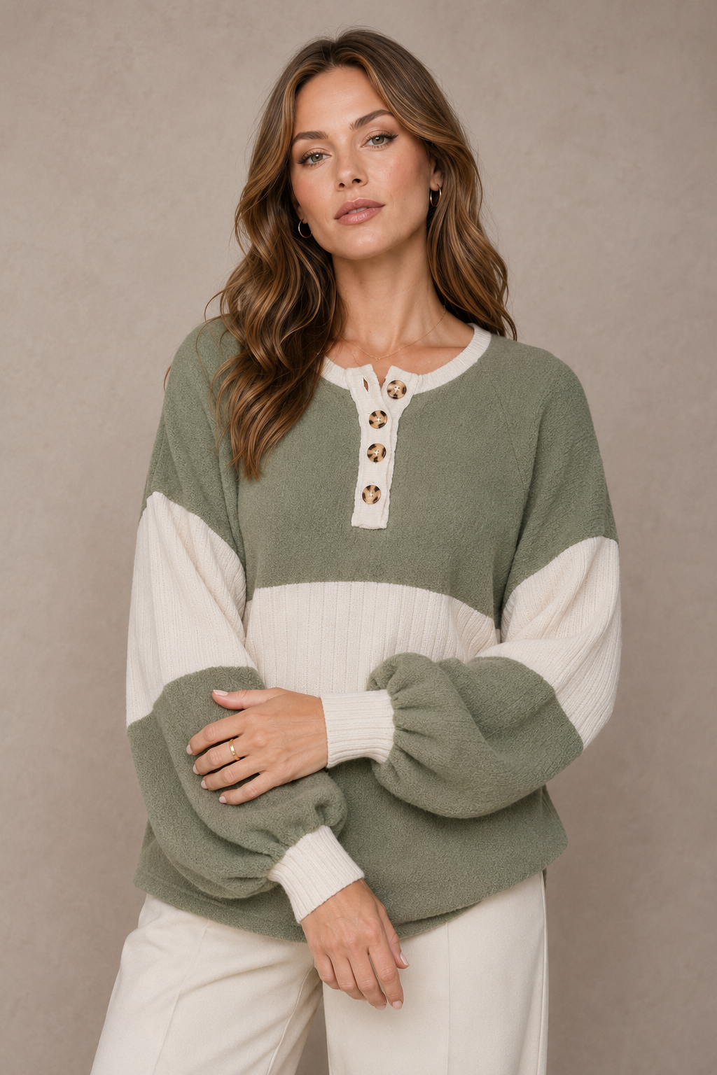 Colorblock Henley Knit Top