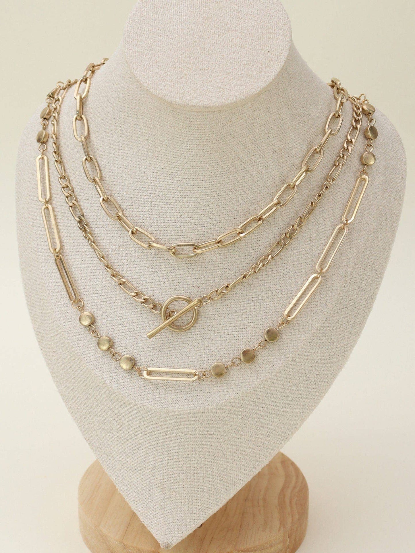 Oval Link Layered Necklace Set - Link & Chain Style