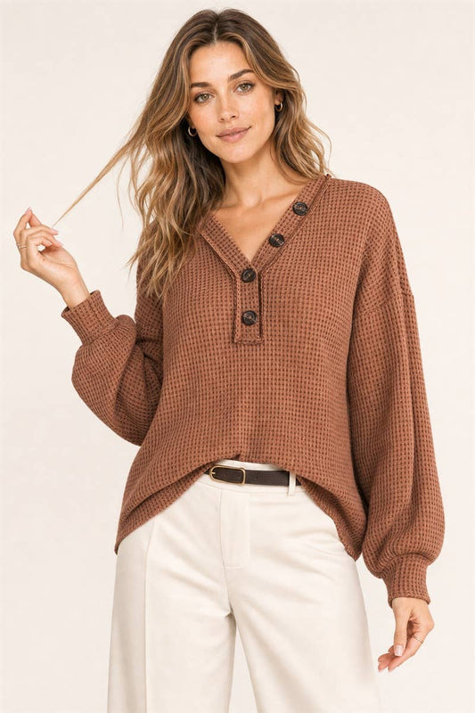 Two-Tone Waffle V-Neck