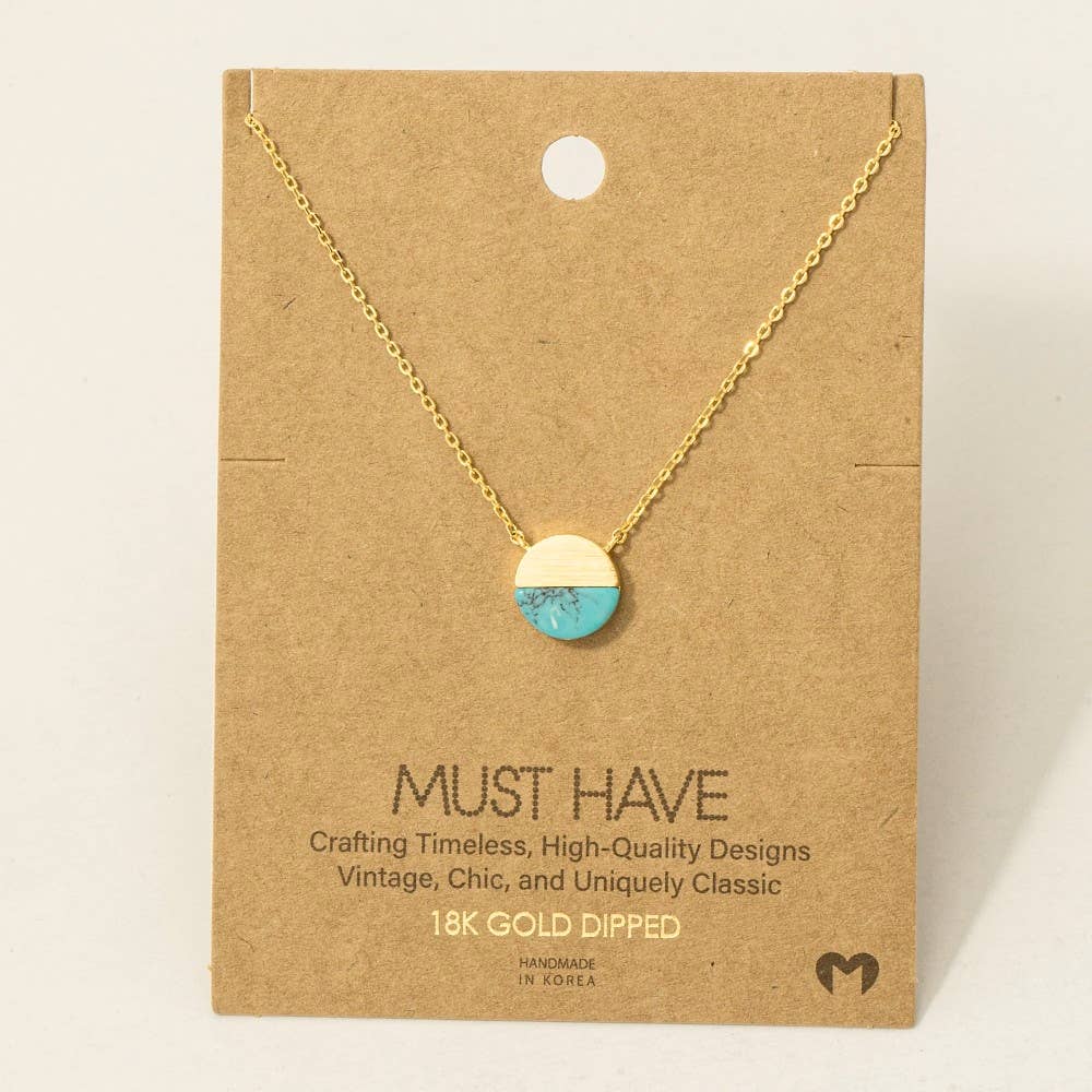 Round Half Stone Pendant Necklace