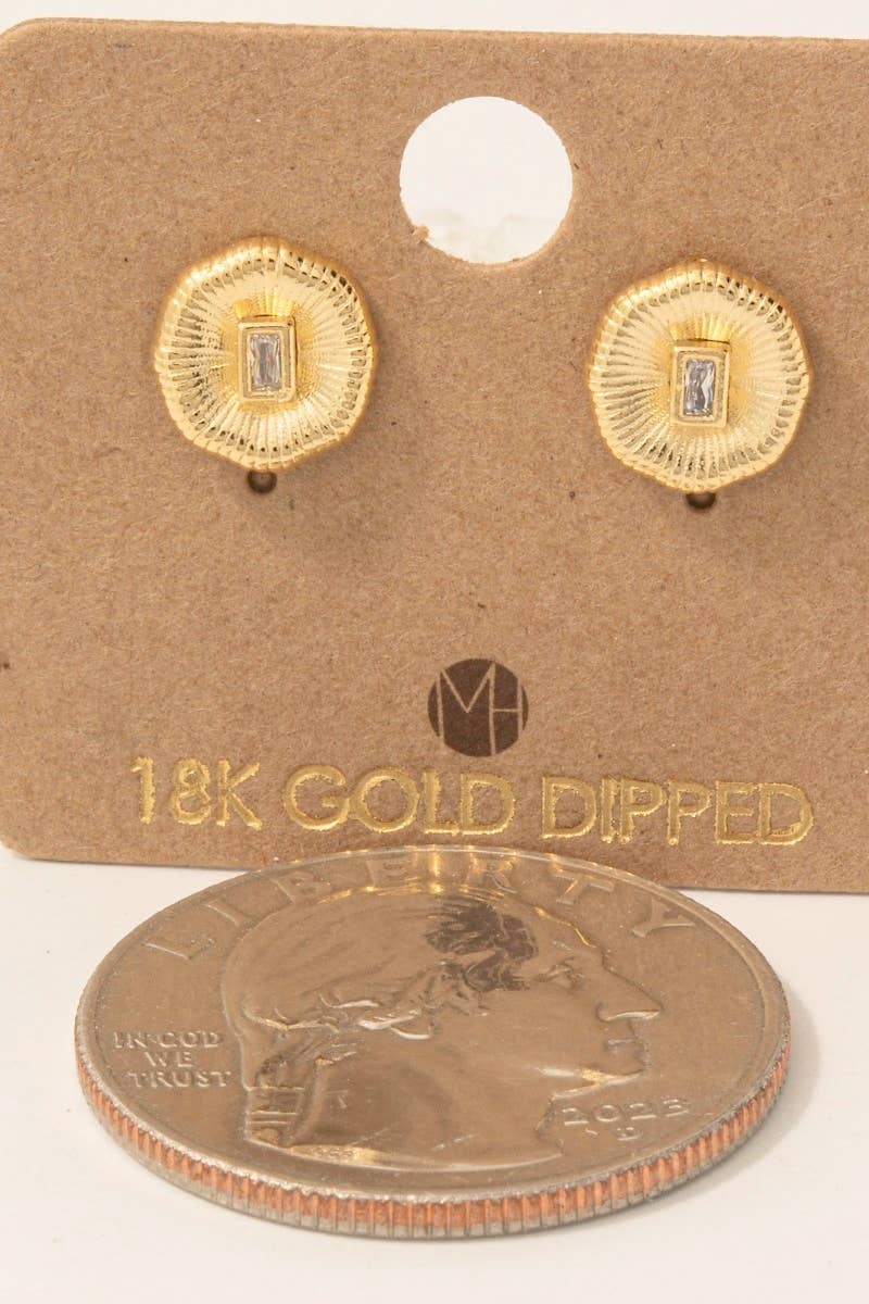 Gold Dipped Circle Baguette Rhinestone Stud Earrings