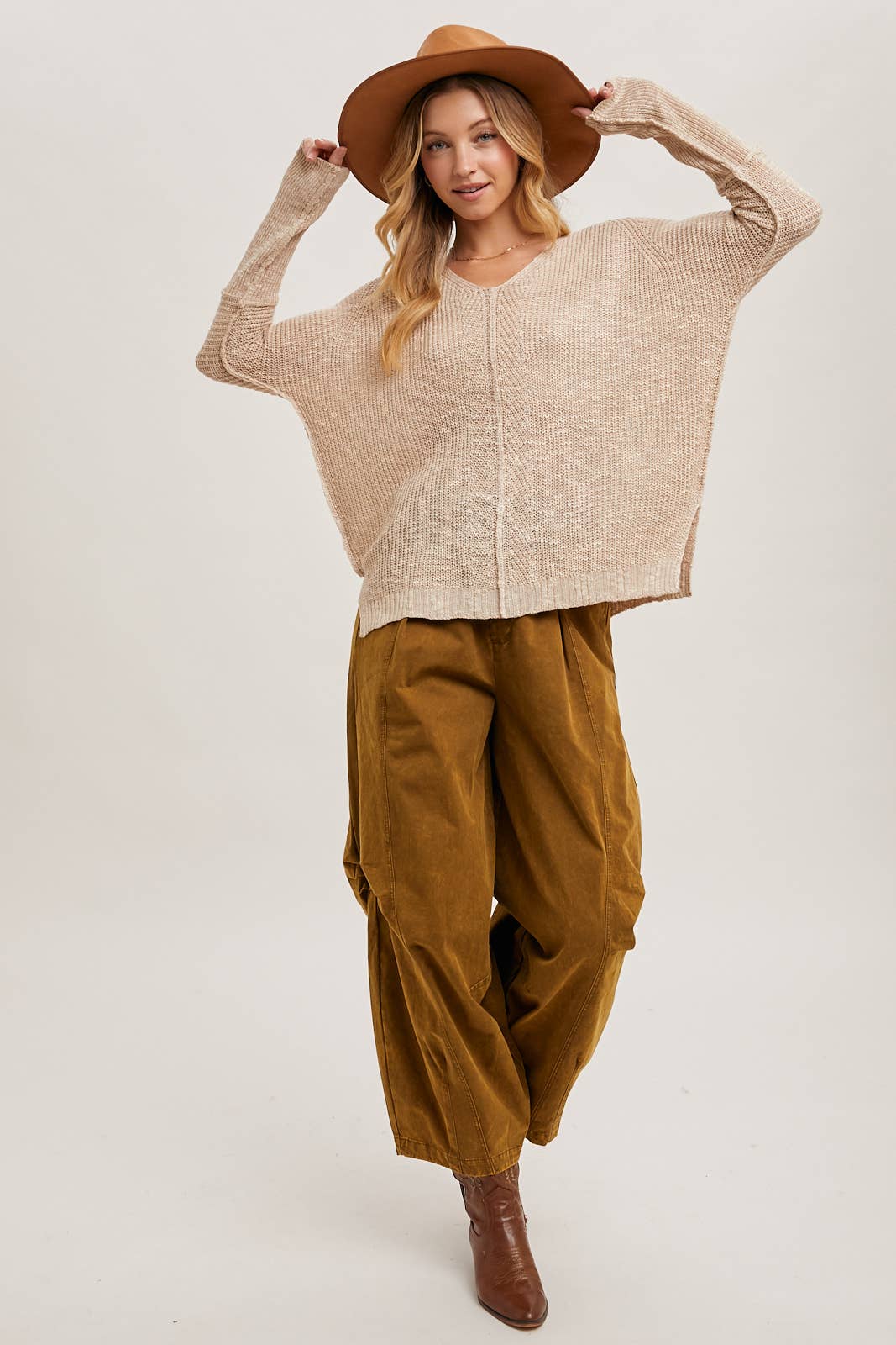 SHEER LOOSEFIT V-NECK KNIT SWEATER PULLOVER