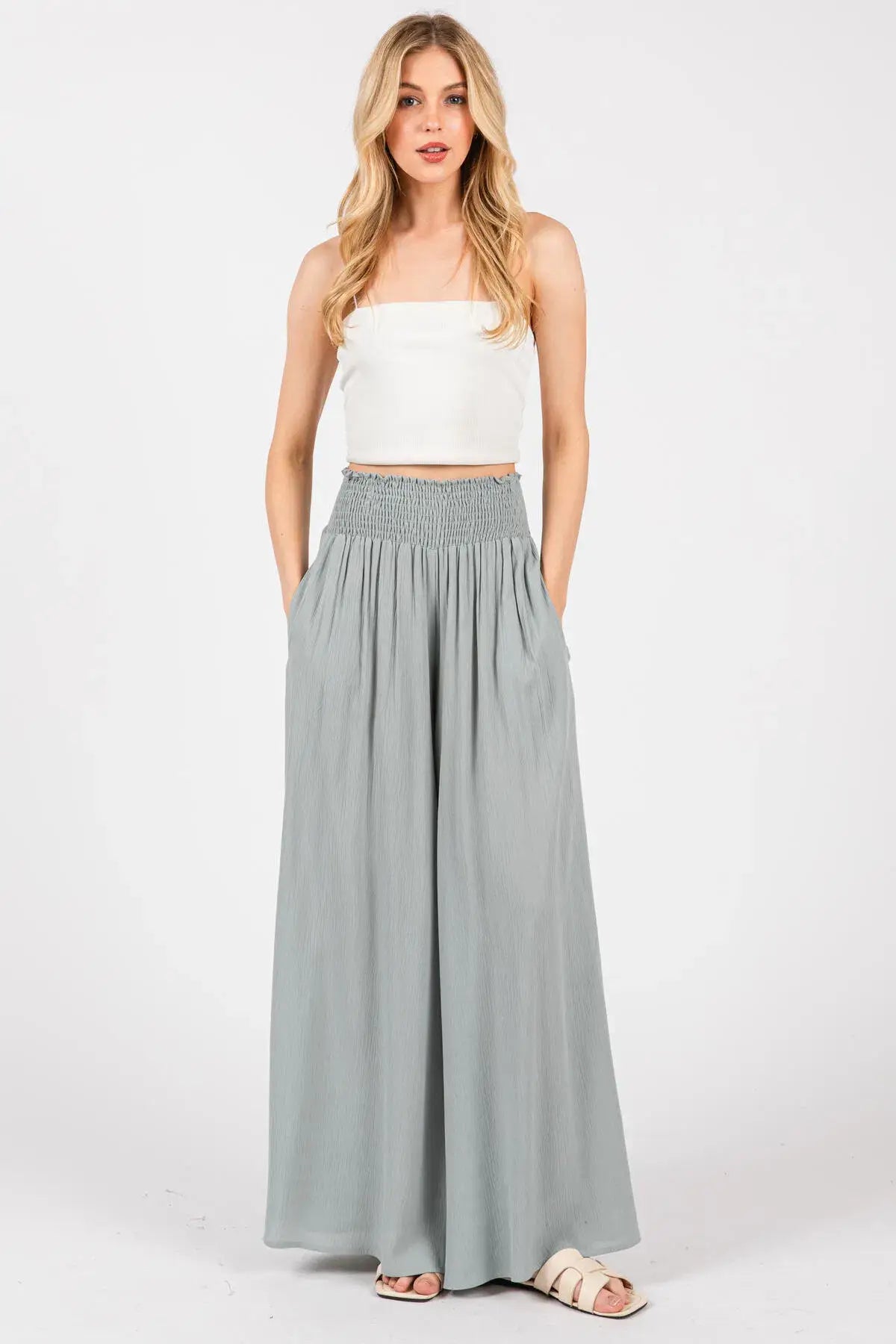 Smocked Waist Wide Leg Pants - NP16530Y