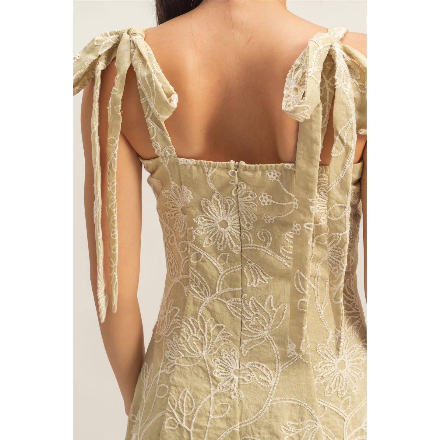 Floral Embroidery Tie-Strap Romper