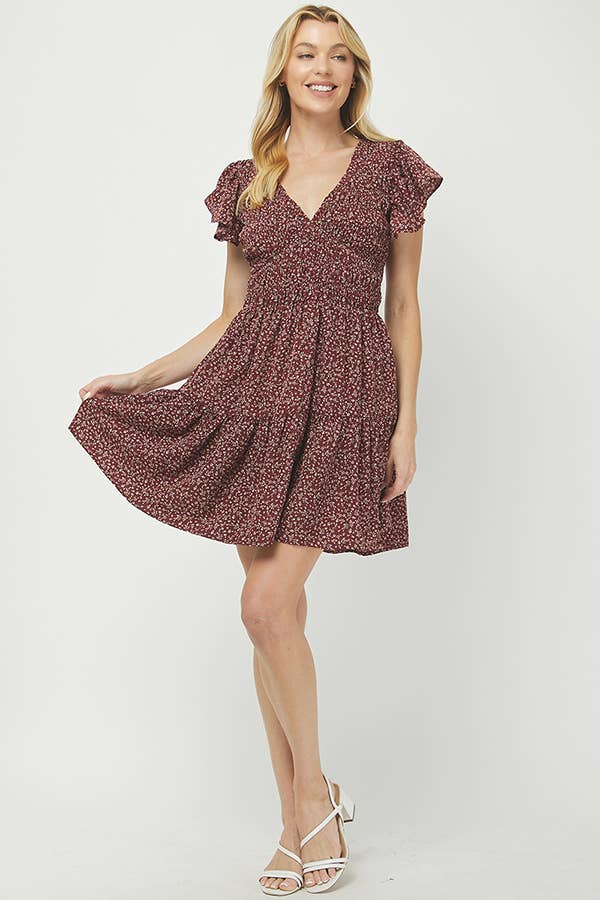 Burgundy Floral Smocked Babydoll