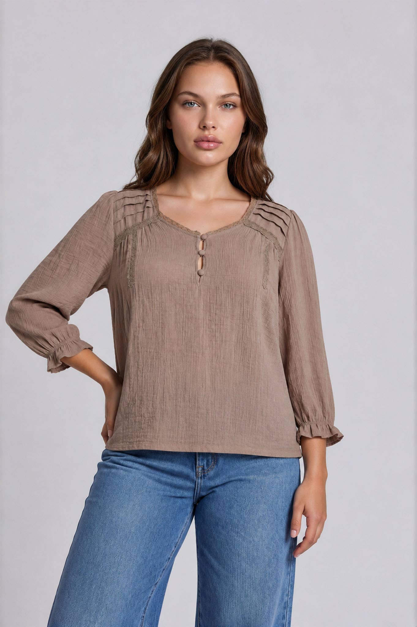 PLUS CROCHET HENLEY TOP