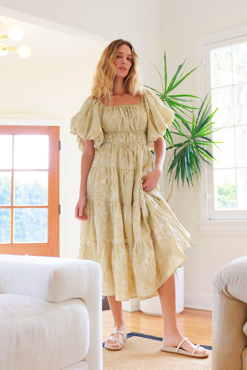 Floral Puff Sleeve Midi Dress