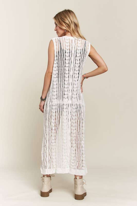 BUTTON DOWN CROCHET LONG CARDIGAN - CEJ3614