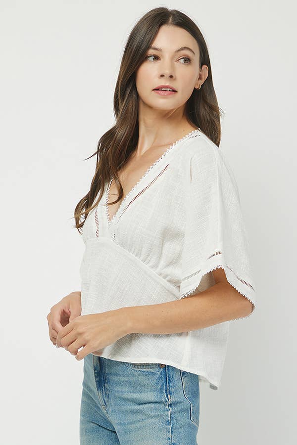 Boho Chic Eyelet Trim Blouse