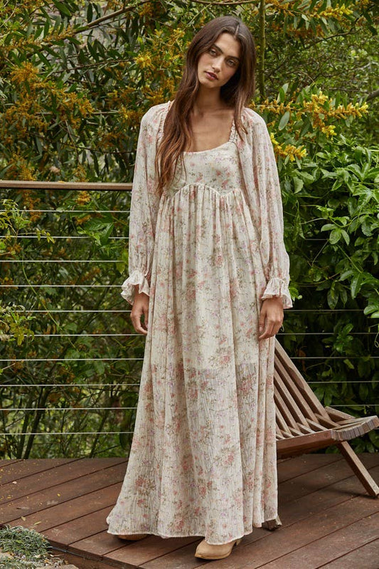 Chiffon Floral Flare Maxi Dress