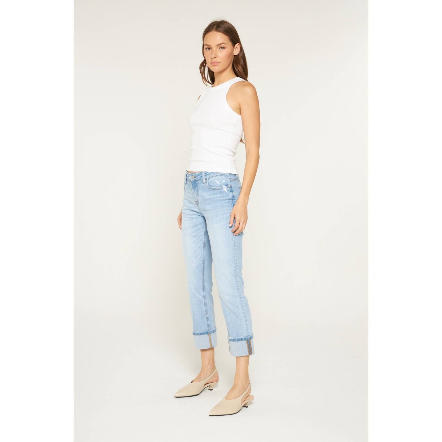 MID RISE CUFFED STRAIGHT LEG