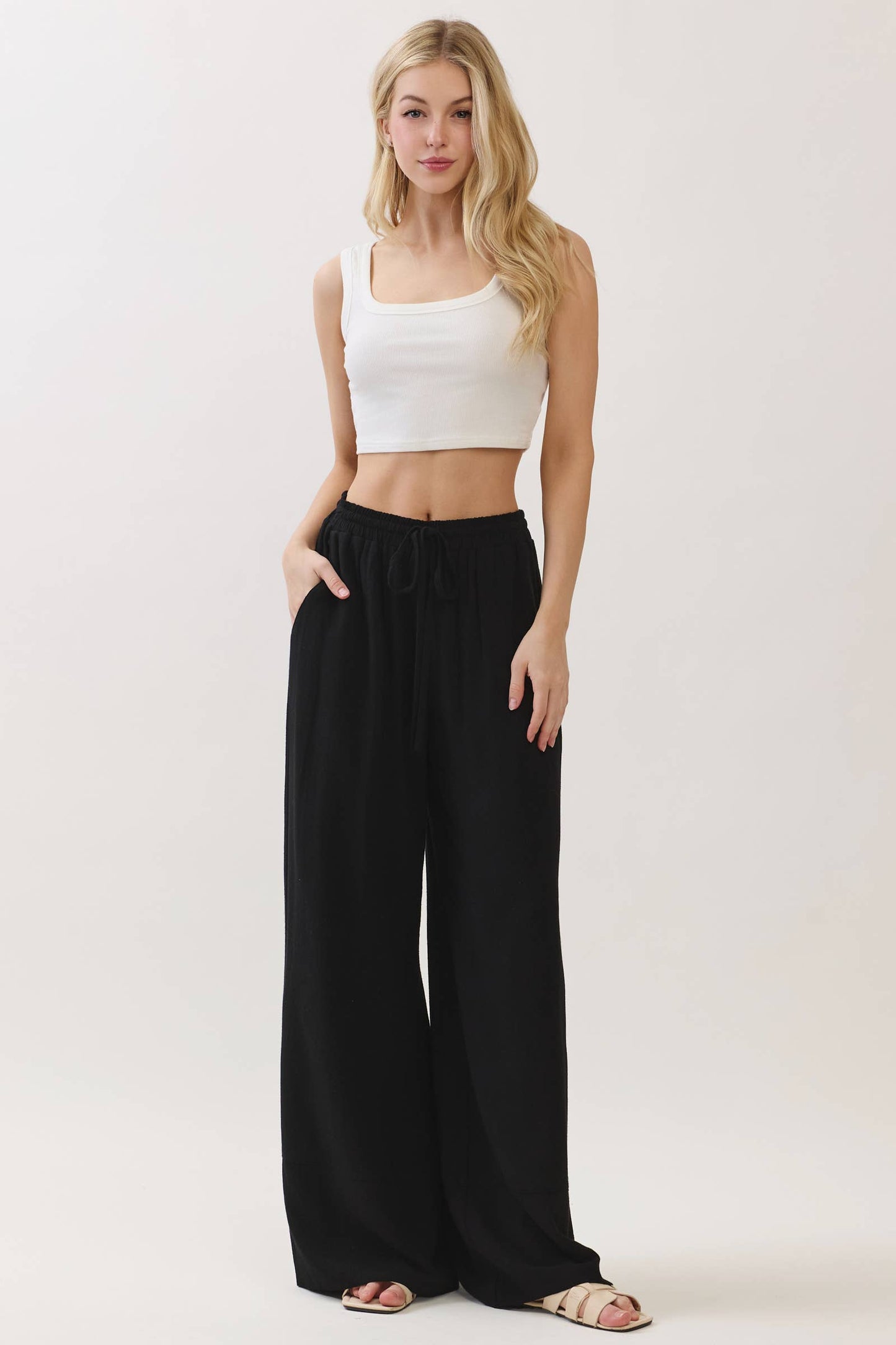Solid Wide Leg Pants - VEP700005A