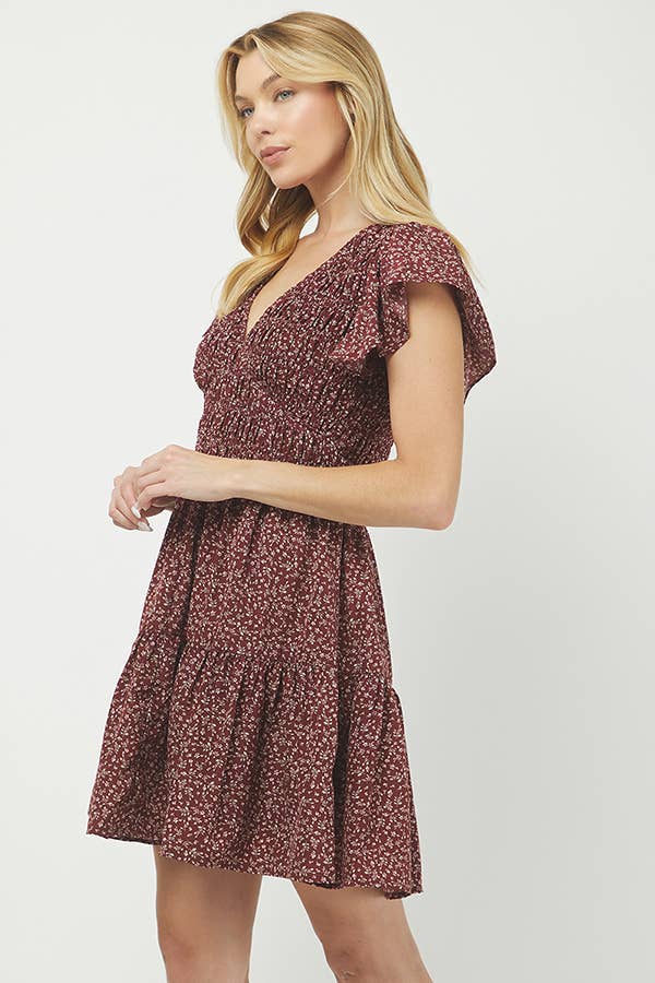 Burgundy Floral Smocked Babydoll