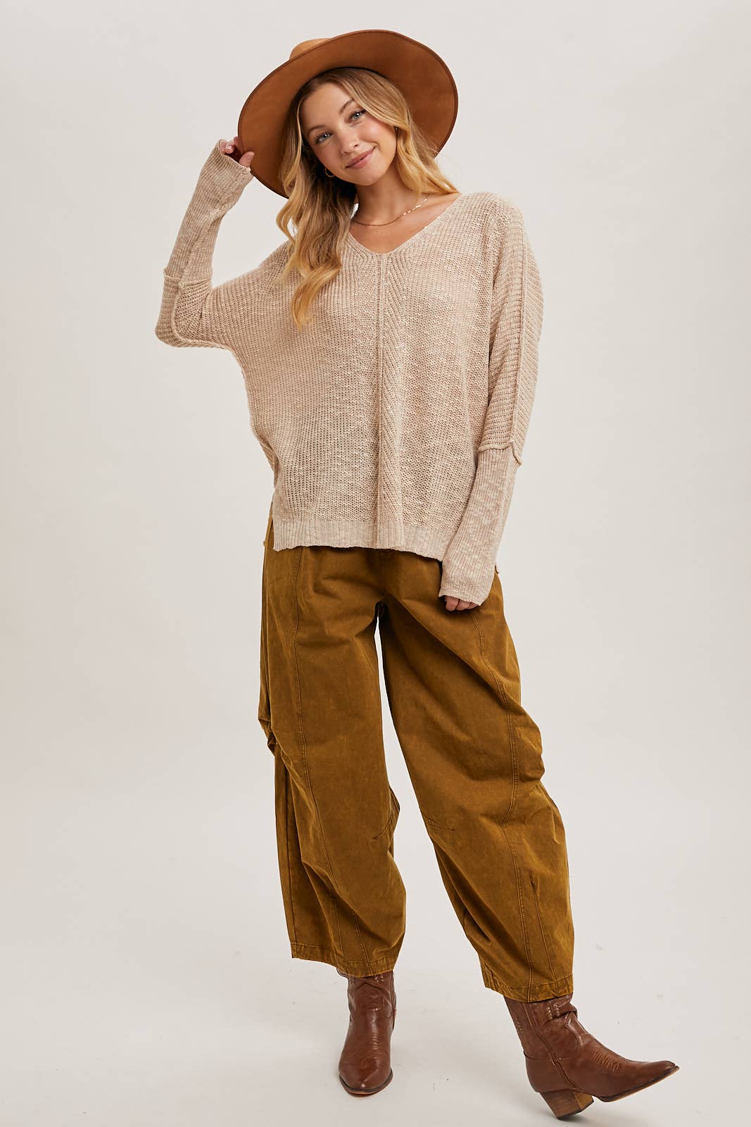 SHEER LOOSEFIT V-NECK KNIT SWEATER PULLOVER
