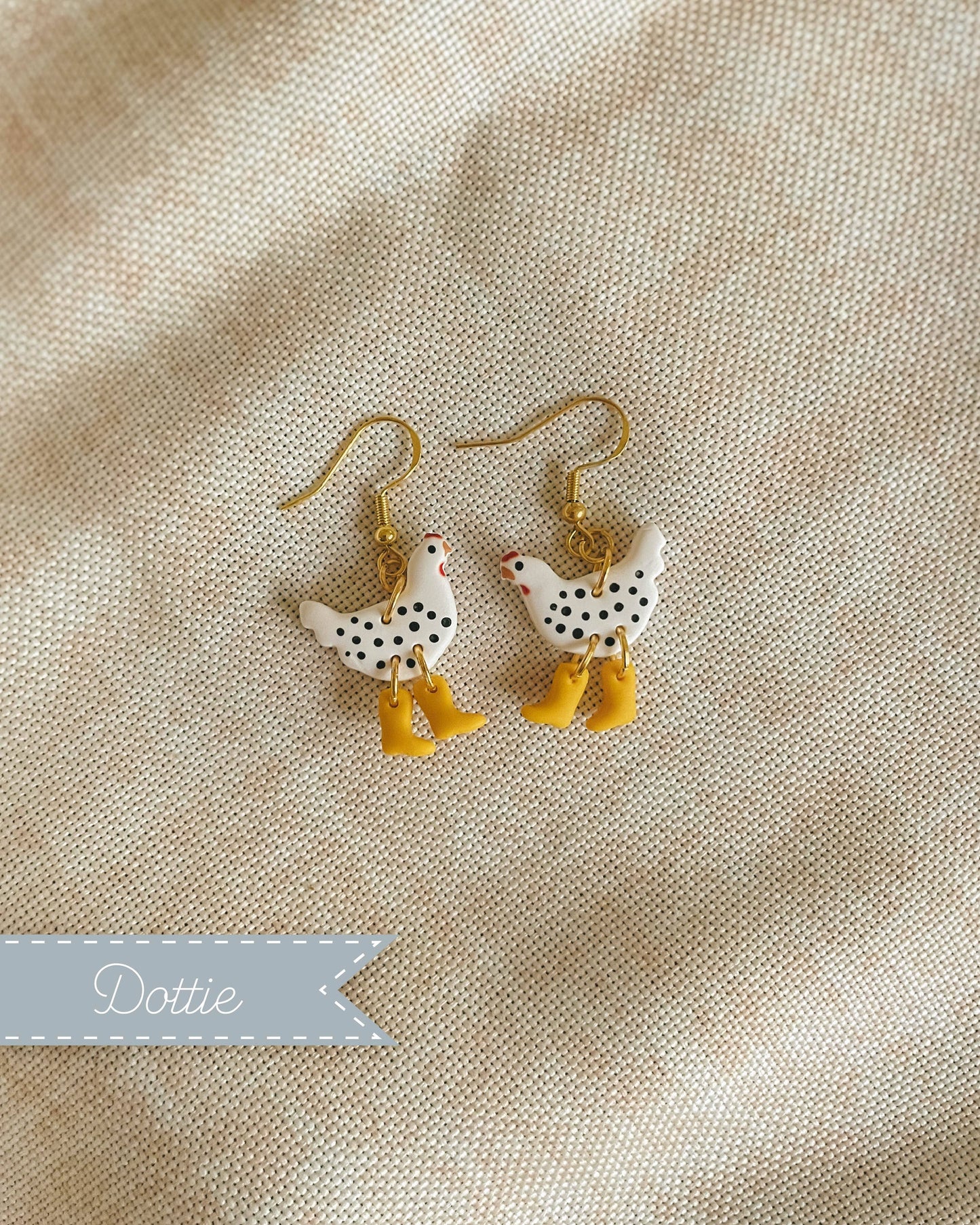 Polka Dot Chickens in Boots Earrings