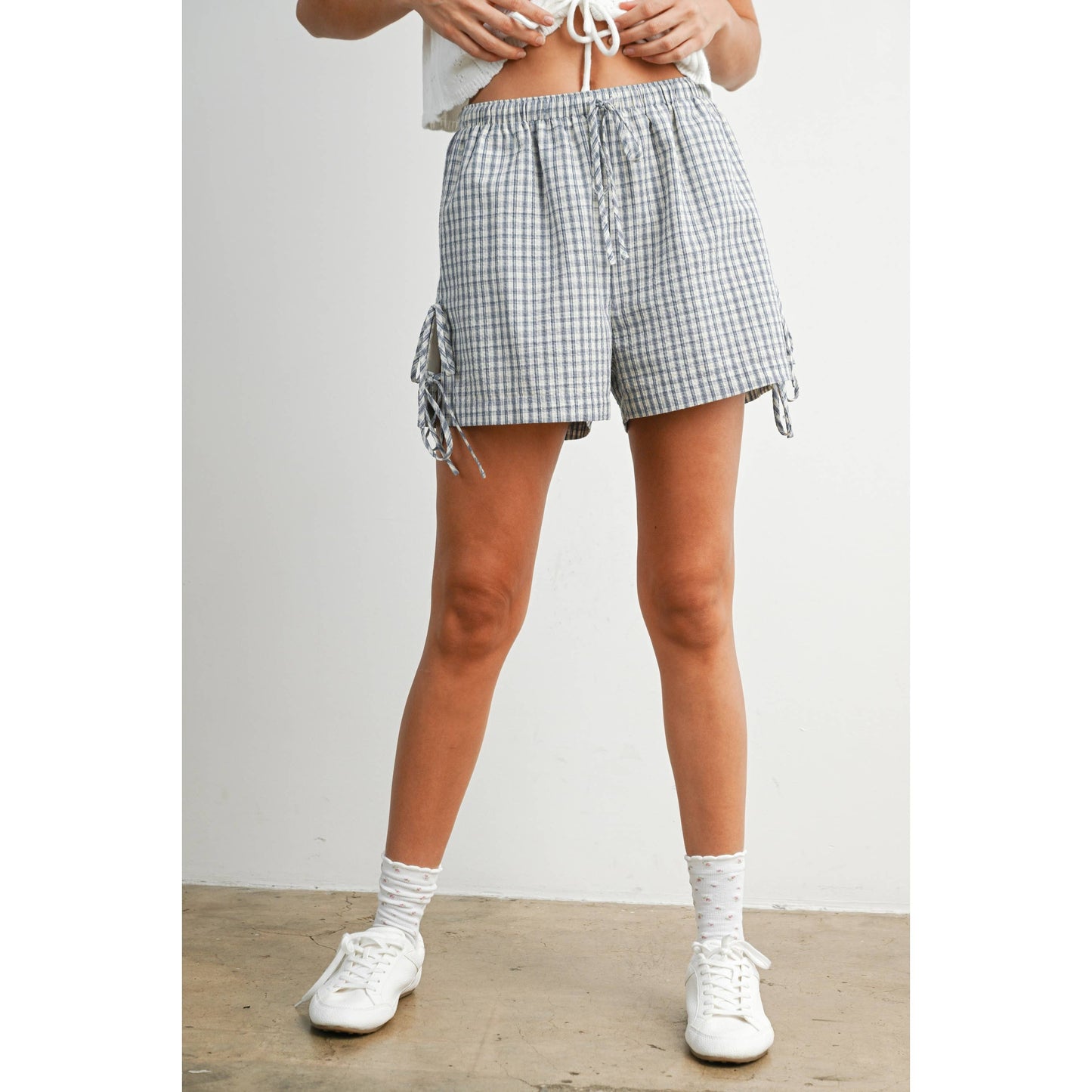 Plaid Side-Tie Elastic Waist Shorts - BMP8195