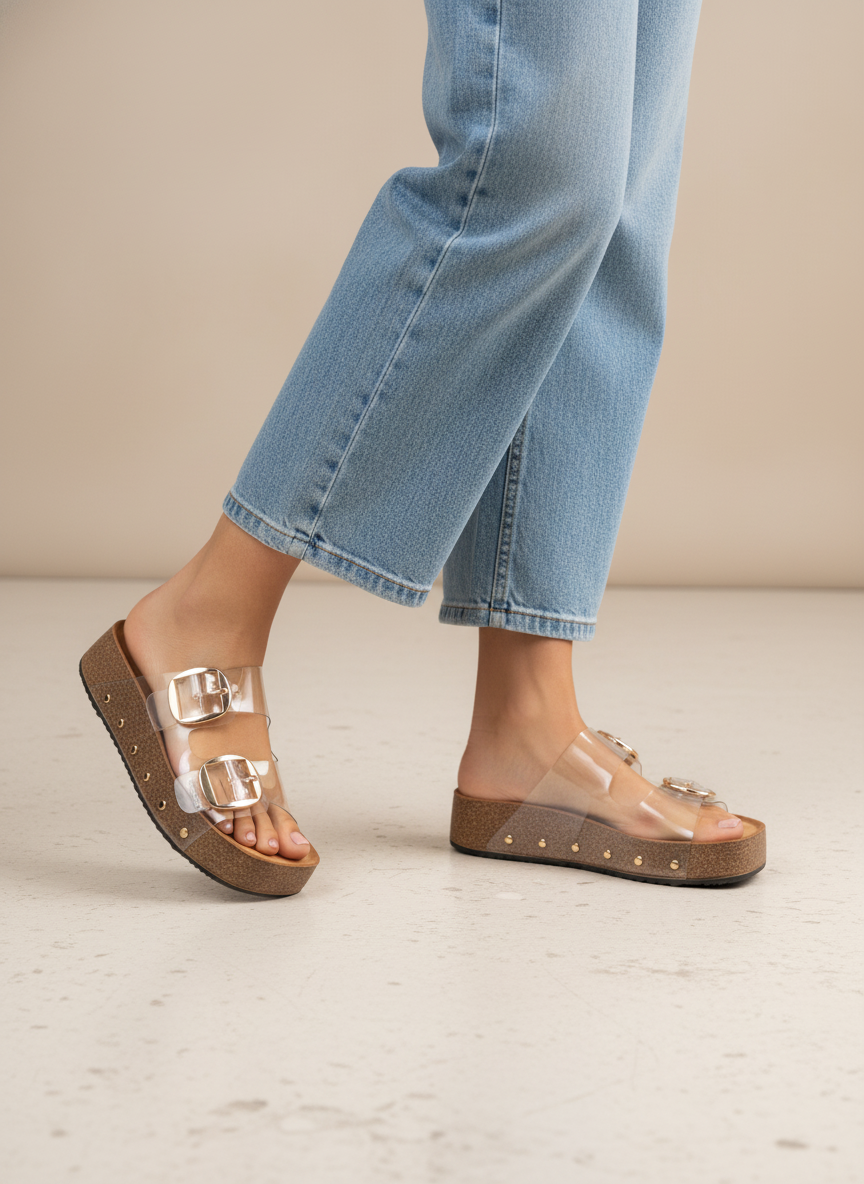 NANCY DOUBLE STRAPS WITH BOLD METAL BUCKLES PLATFORM SANDAL