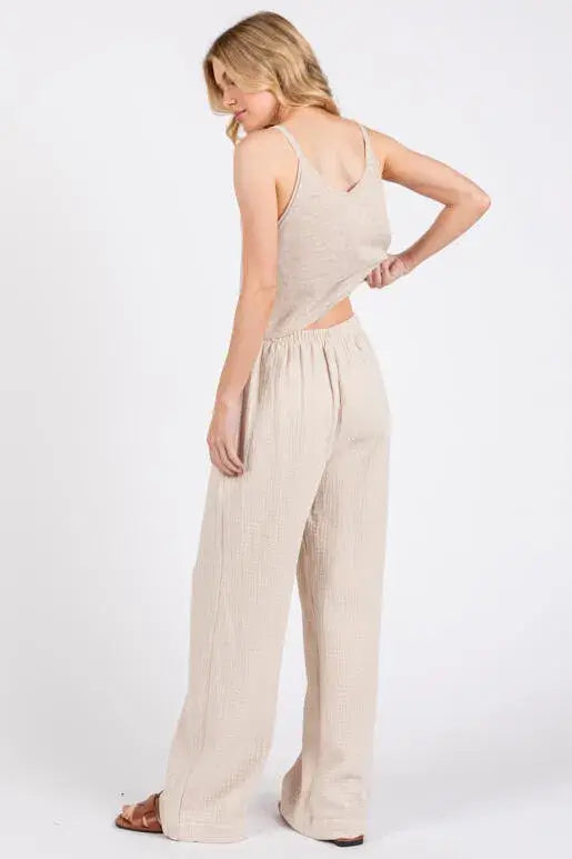 Gauze Waist Elastic Wide Leg Pants - NP70166B