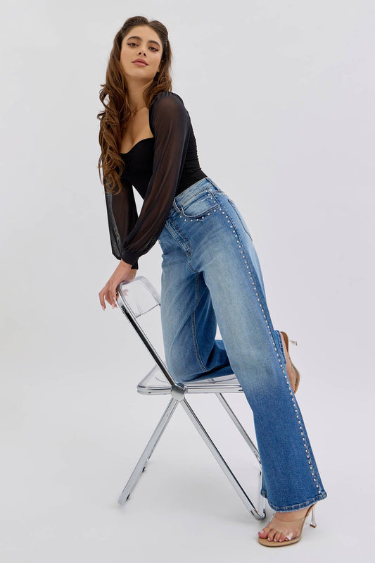 High Rise Studded Wide Leg