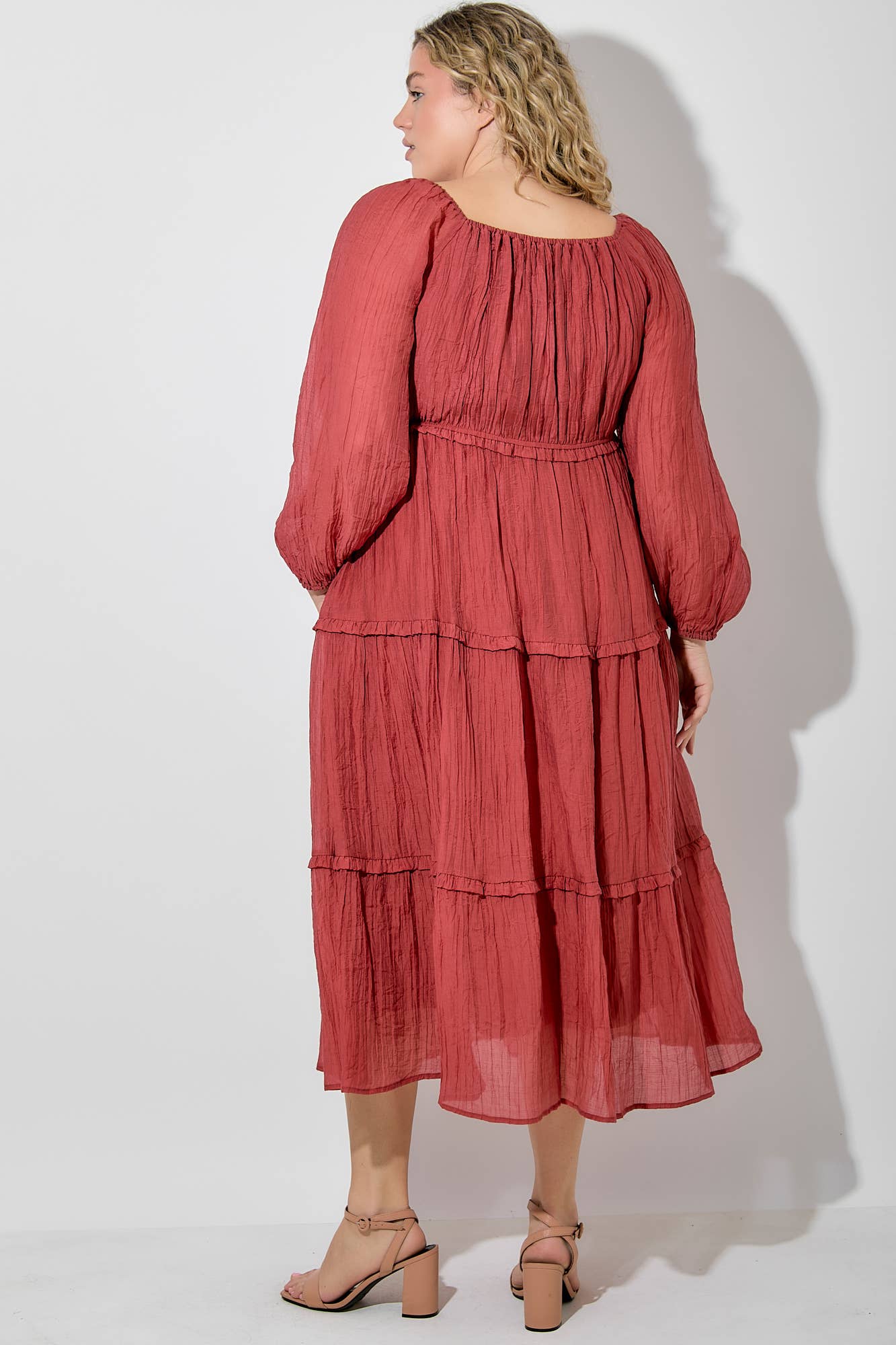 V NECK LONG SLEEVE MAXI DRESS