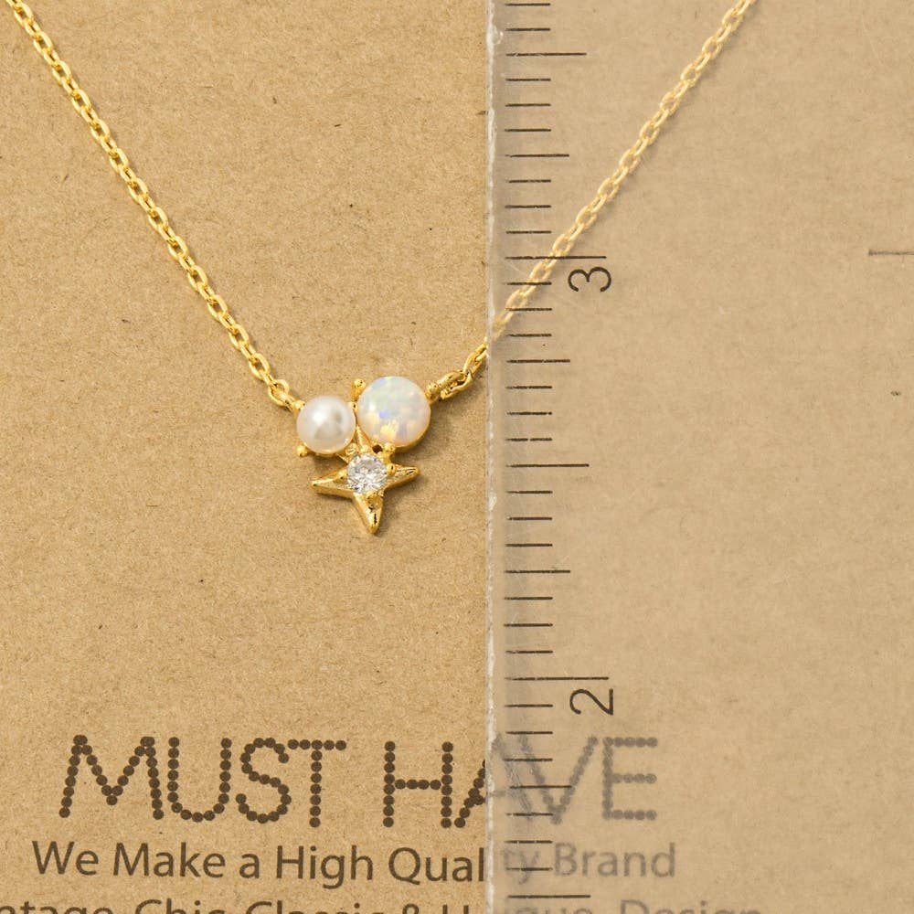 Mini Opal Star Stud Charm Necklace