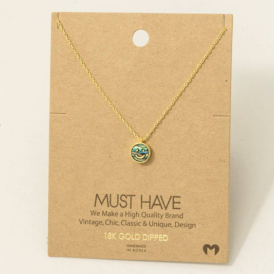 Gold Dipped Shell Smiley Face Pendant Necklace