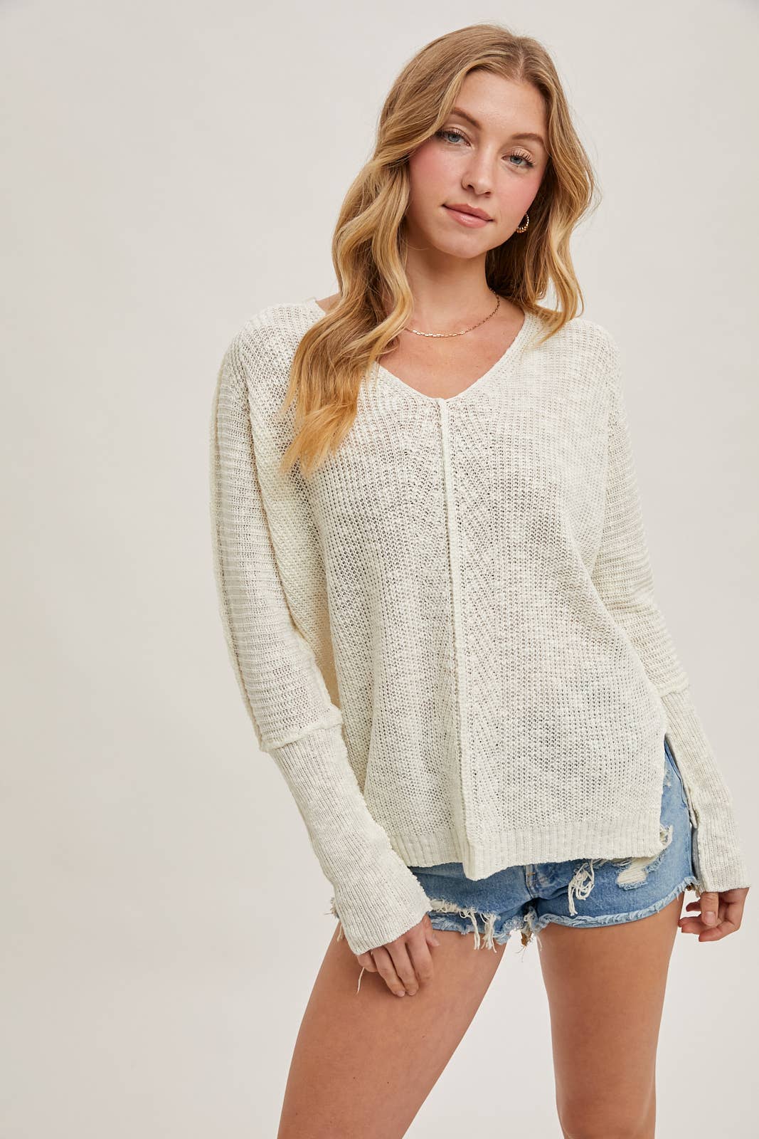 SHEER LOOSEFIT V-NECK KNIT SWEATER PULLOVER