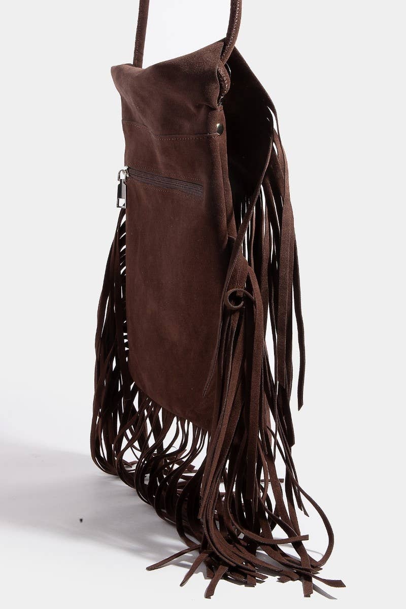 Faux Suede Long Fringe Rectangle Hand Bag