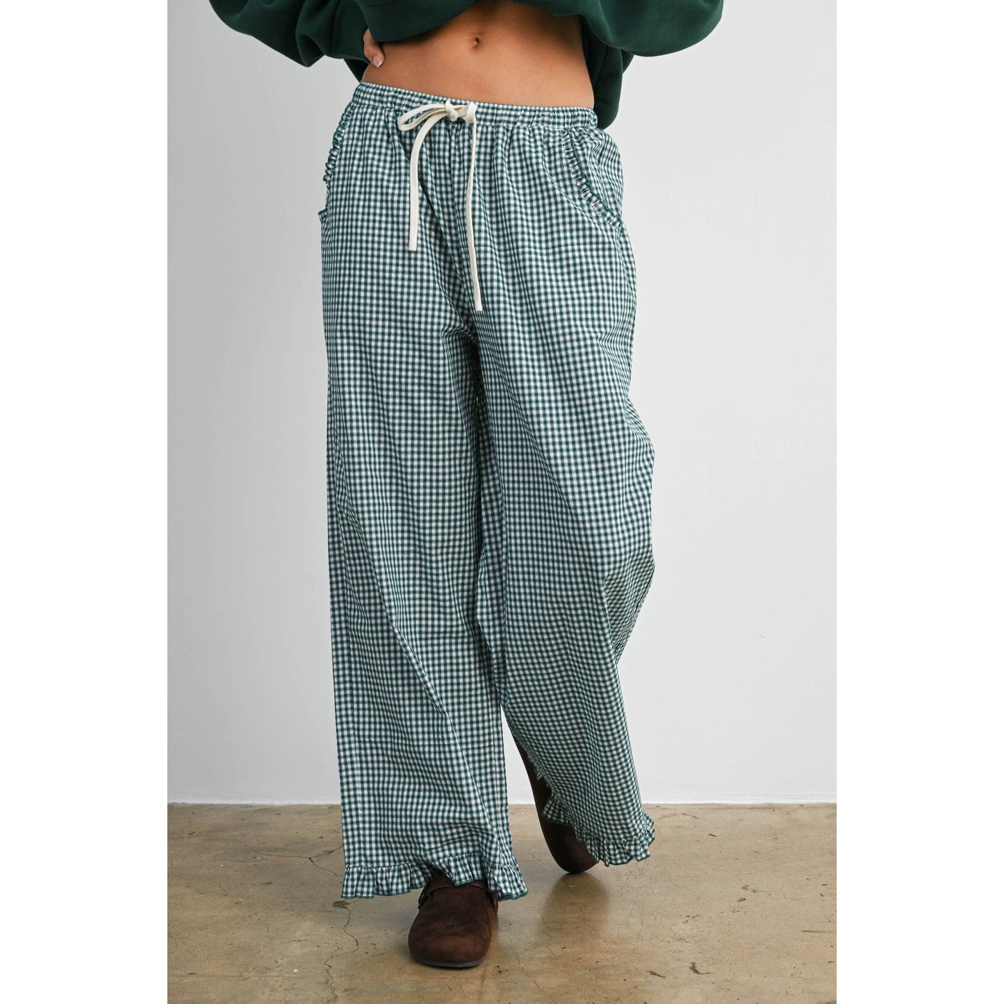 Women's Striped Ruffle Hem Cropped Pants- BMP8476