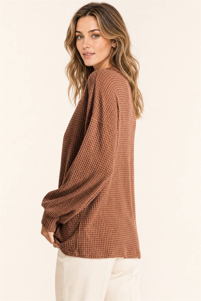 Two-Tone Waffle V-Neck