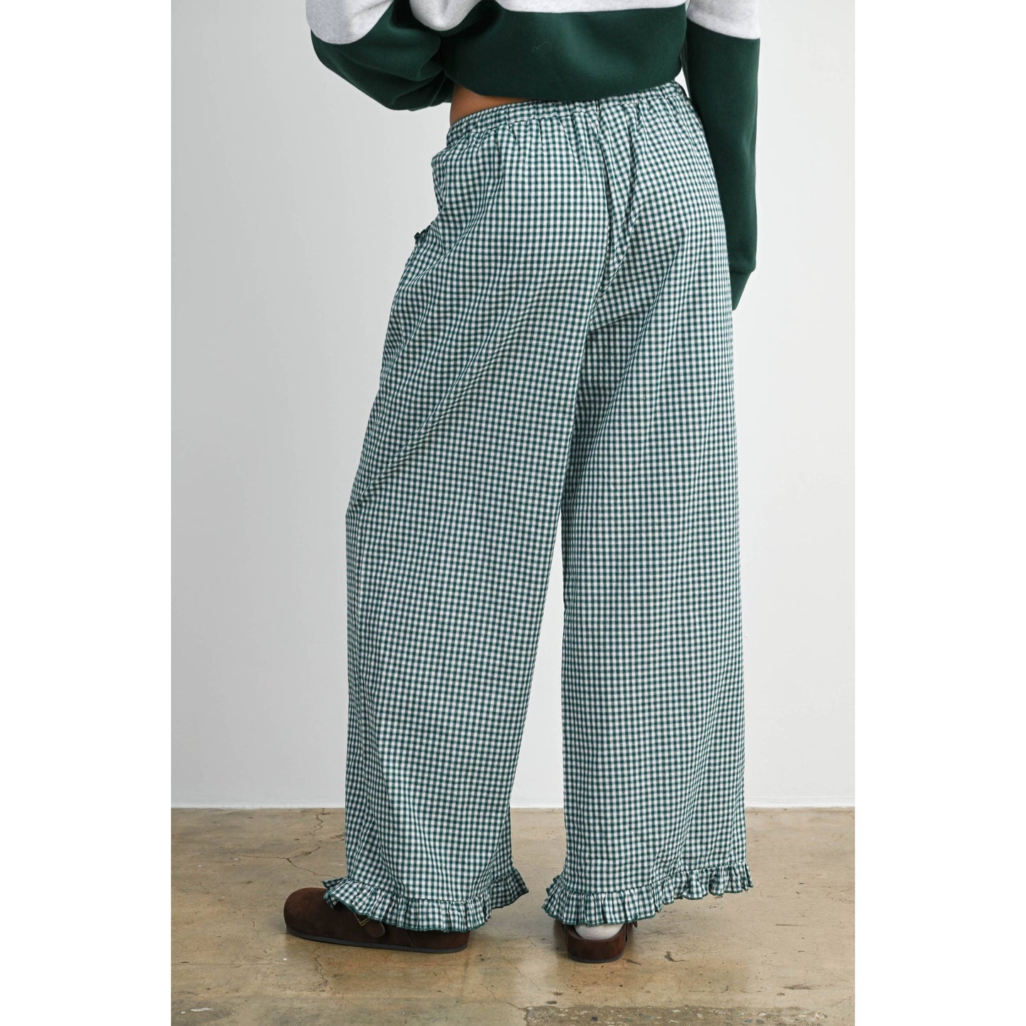 Women's Striped Ruffle Hem Cropped Pants- BMP8476