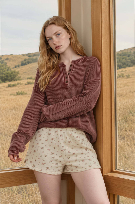 RIBBED HENLEY KNIT
