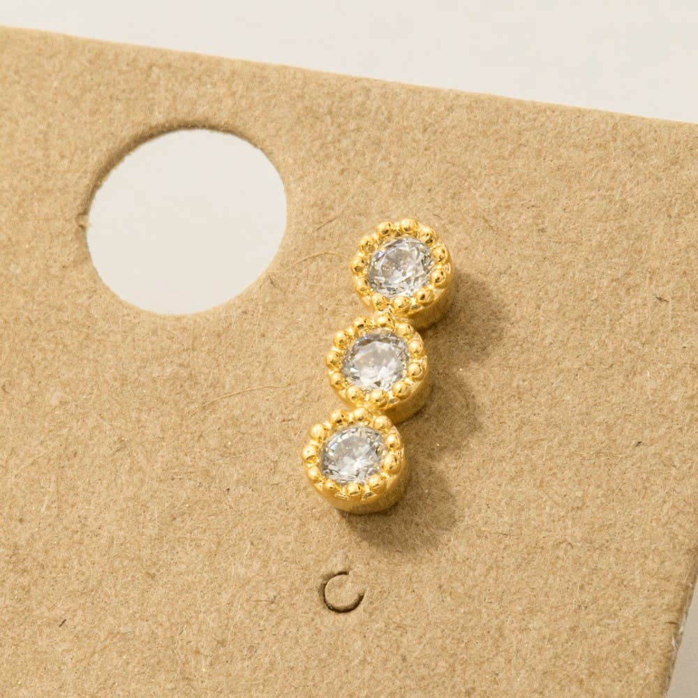 Gold Dipped Cz Triple Stud Bar Stud Earrings