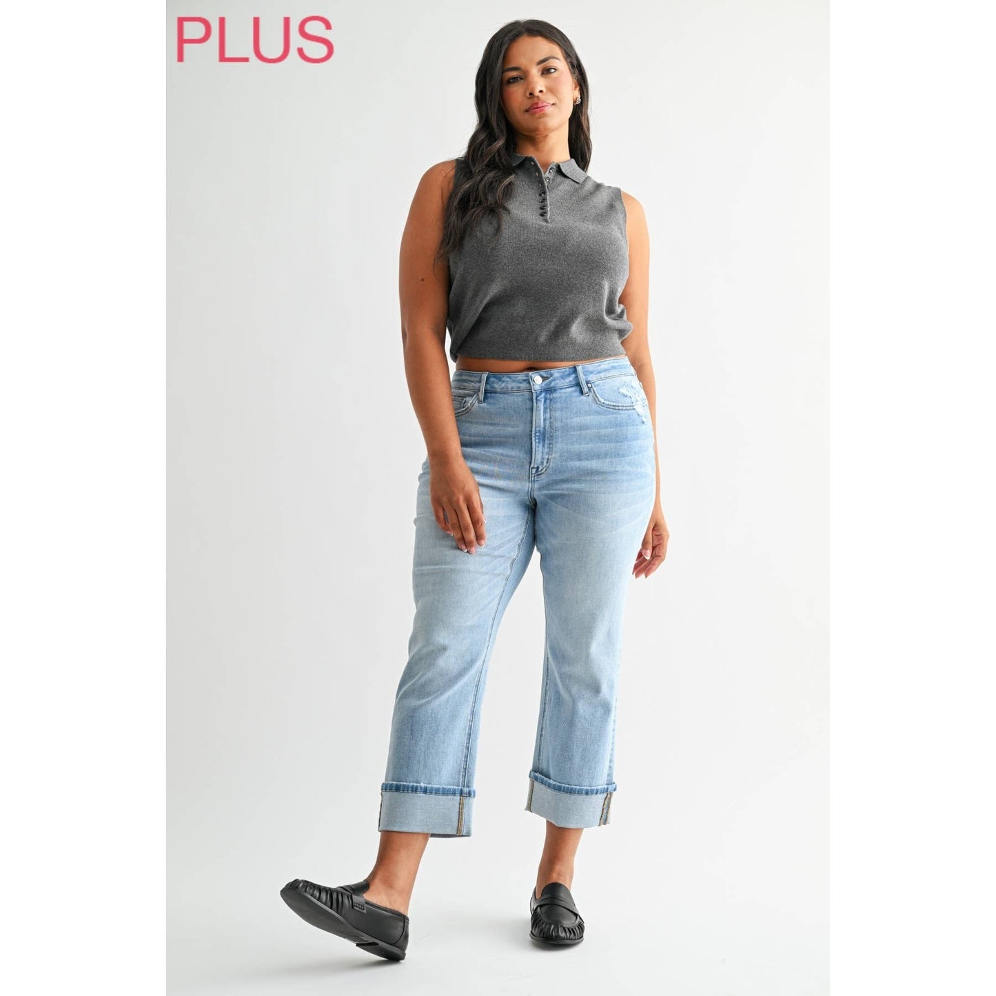 MID RISE CUFFED STRAIGHT LEG PLUS