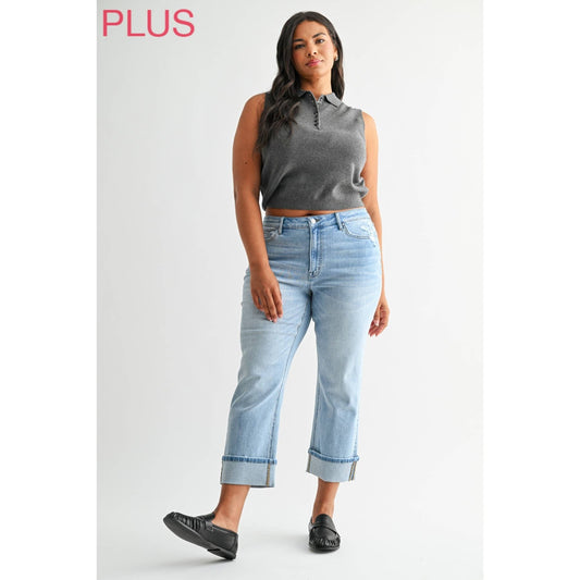 MID RISE CUFFED STRAIGHT LEG PLUS