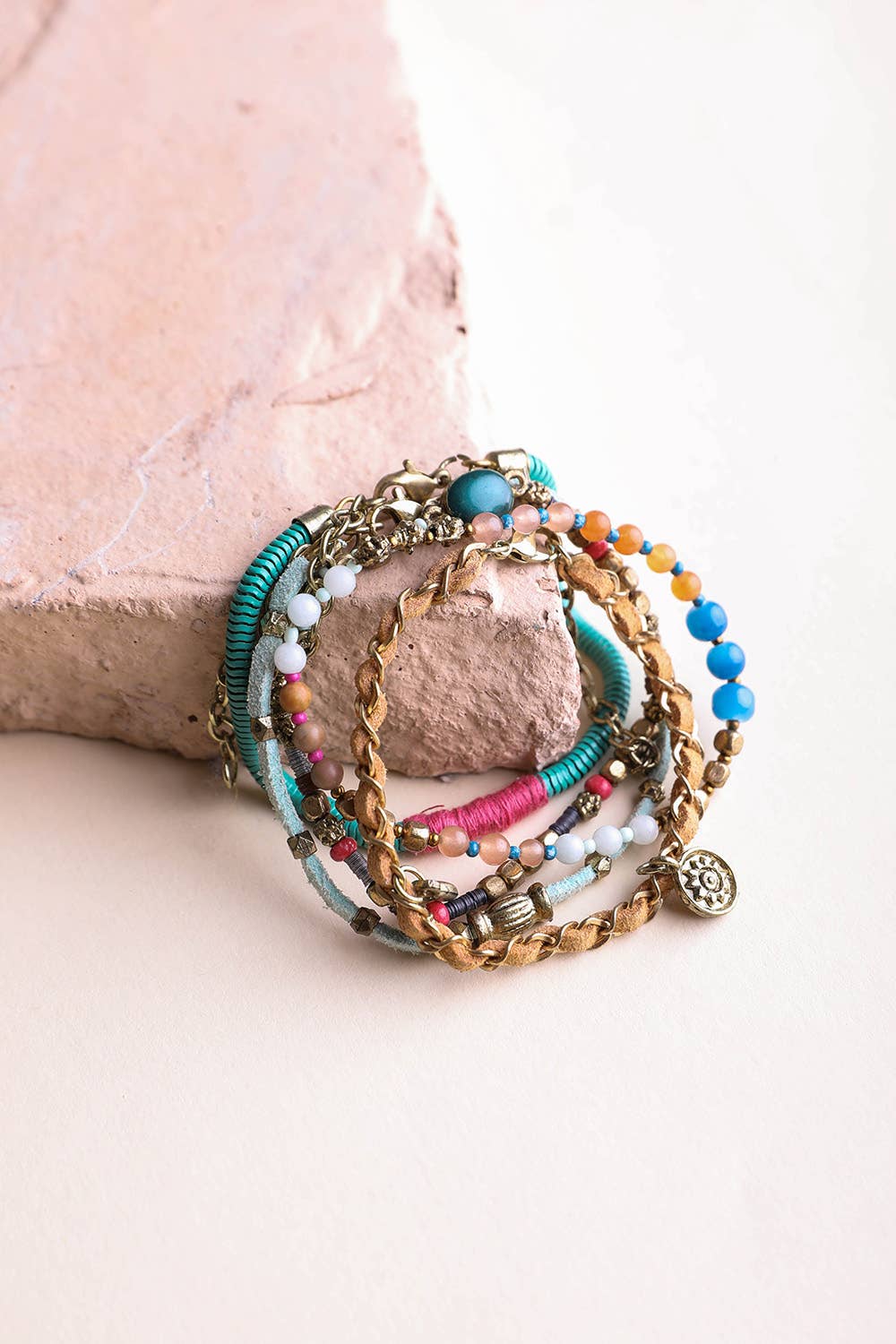 Boho Teal & Multi-Color Stacked Bracelet Set – Bold Style💫