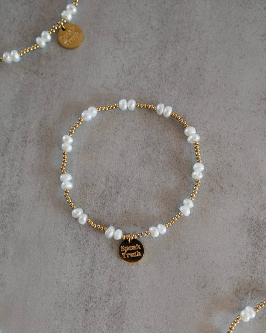 Pearl & 2mm Gold Bead Stacking Bracelet