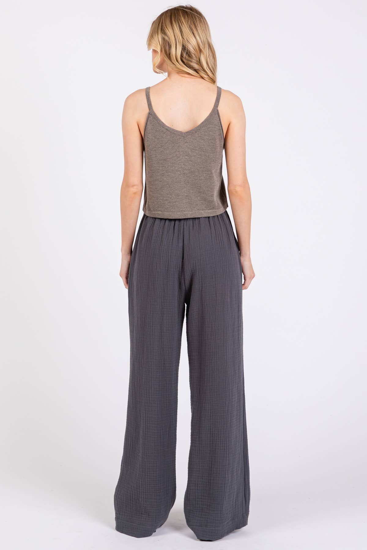 Gauze Waist Elastic Wide Leg Pants - NP70166B