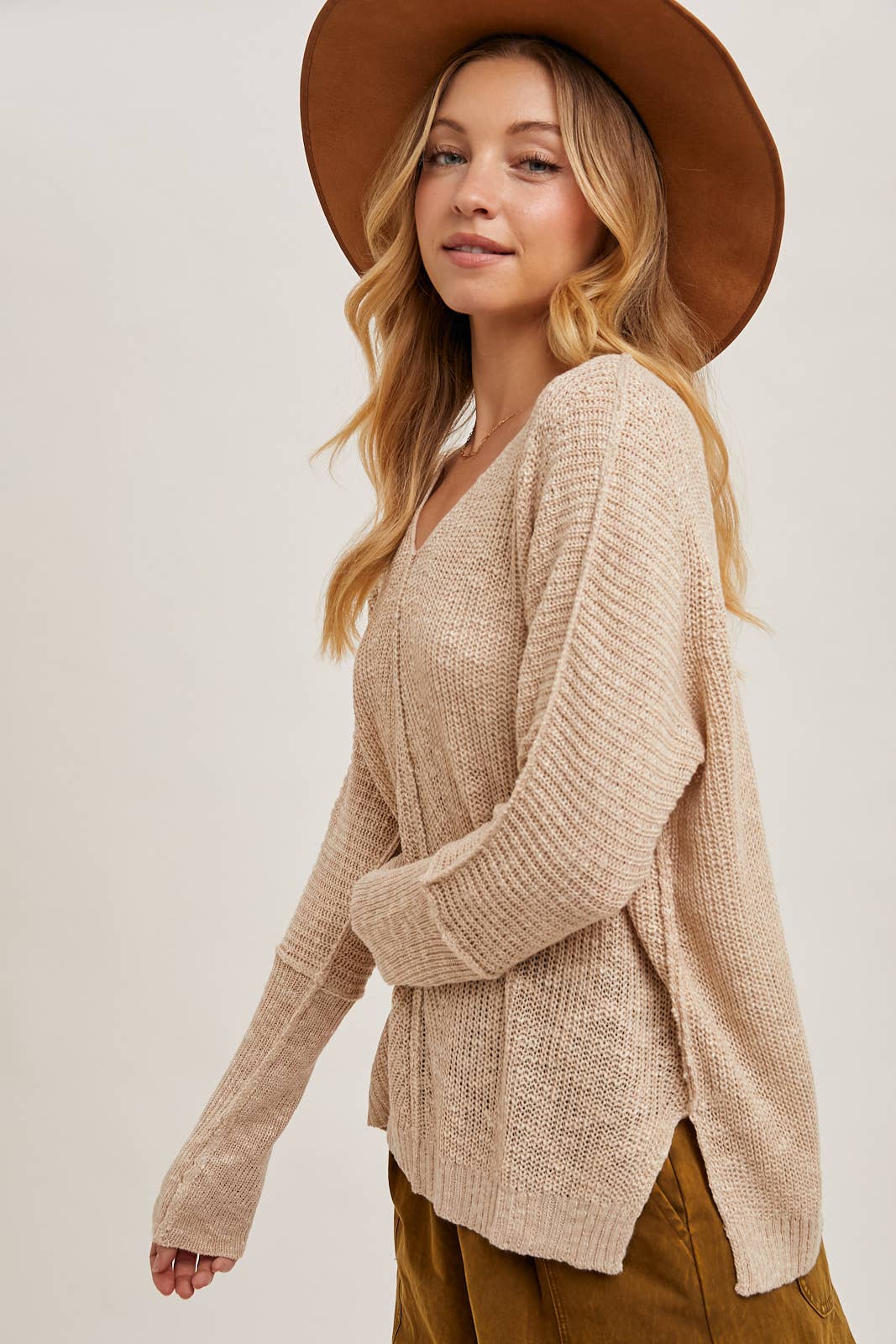 SHEER LOOSEFIT V-NECK KNIT SWEATER PULLOVER