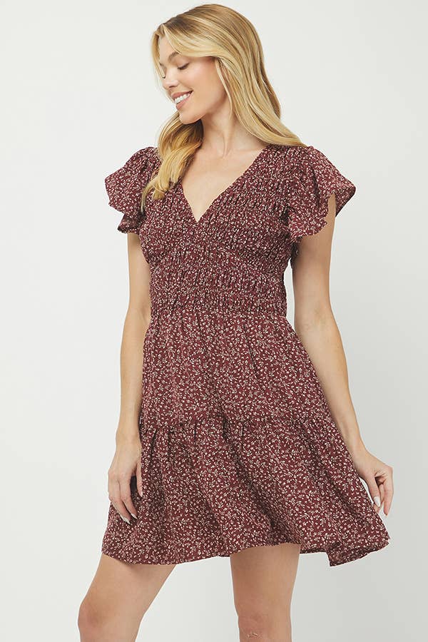 Burgundy Floral Smocked Babydoll