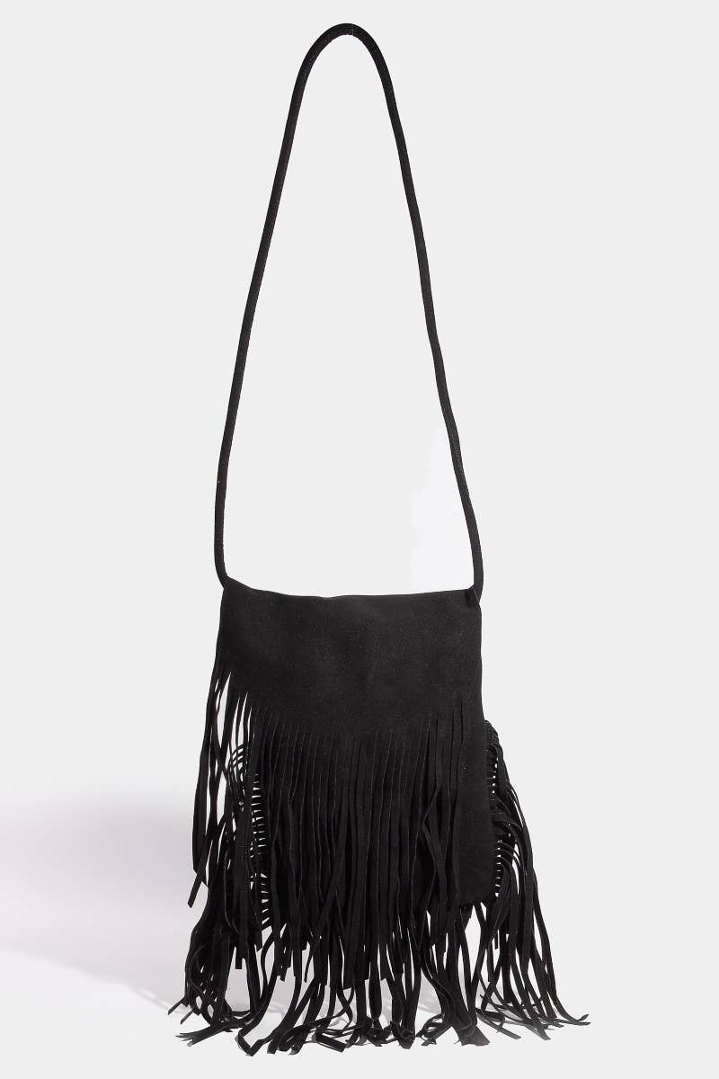 Faux Suede Long Fringe Rectangle Hand Bag