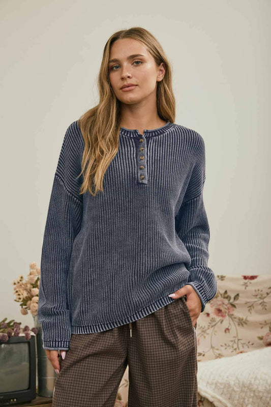RIBBED HENLEY KNIT